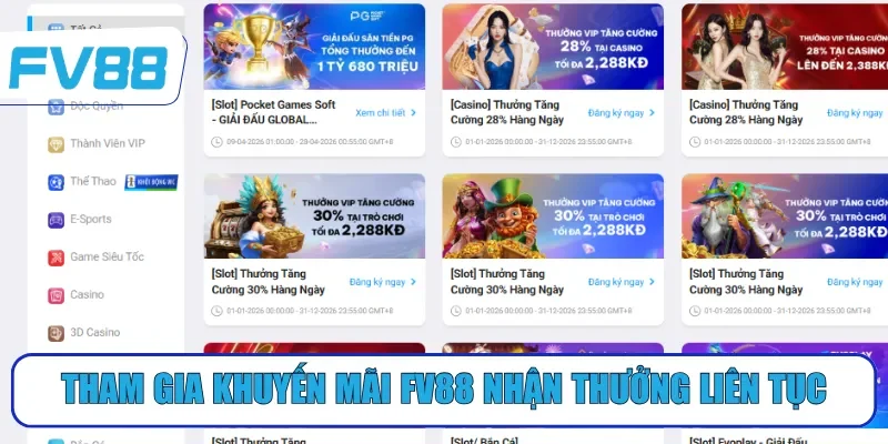 Tham gia khuyến mãi FV88 nhận thưởng liên tục